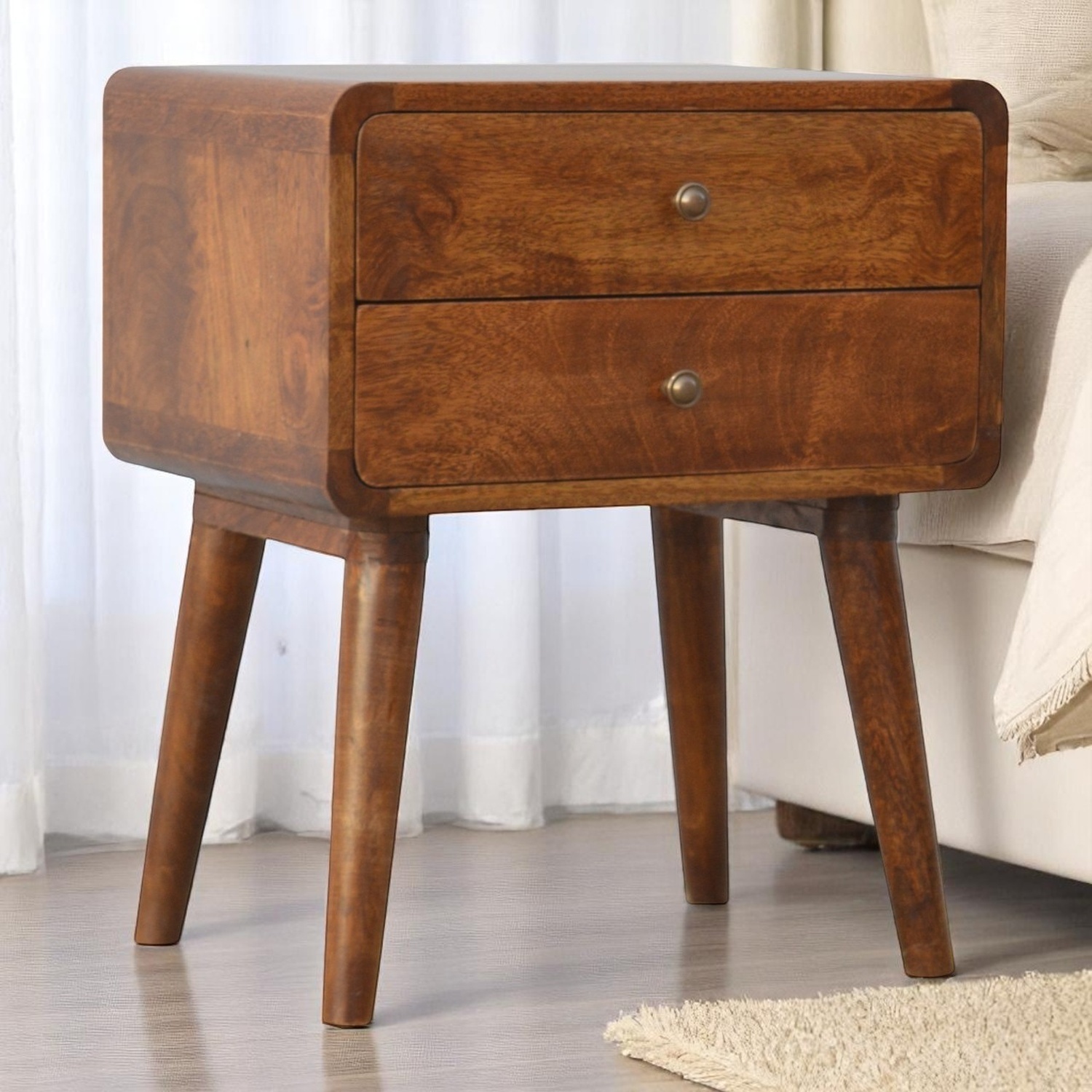 Solid Wood Curved Chestnut Bedside - Brown