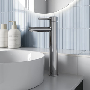 Modern Bathroom High Rise Countertop Basin Mixer Tap Tall Chrome Brass Body