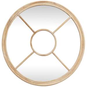 Large Natural Industrial Round Wooden Windowpane Mirror
