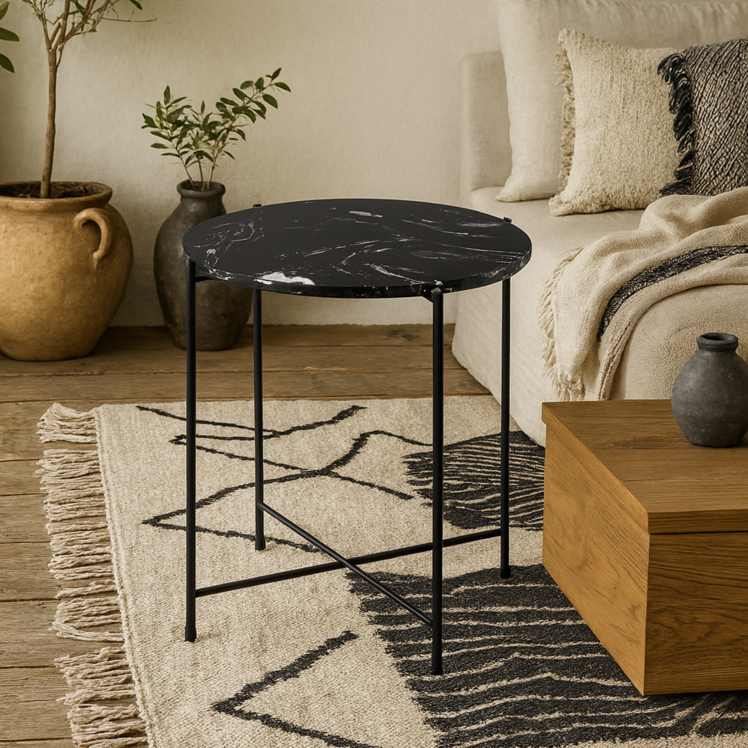 Wyld Haus Verona Round Marble Side Table Diameter - Black