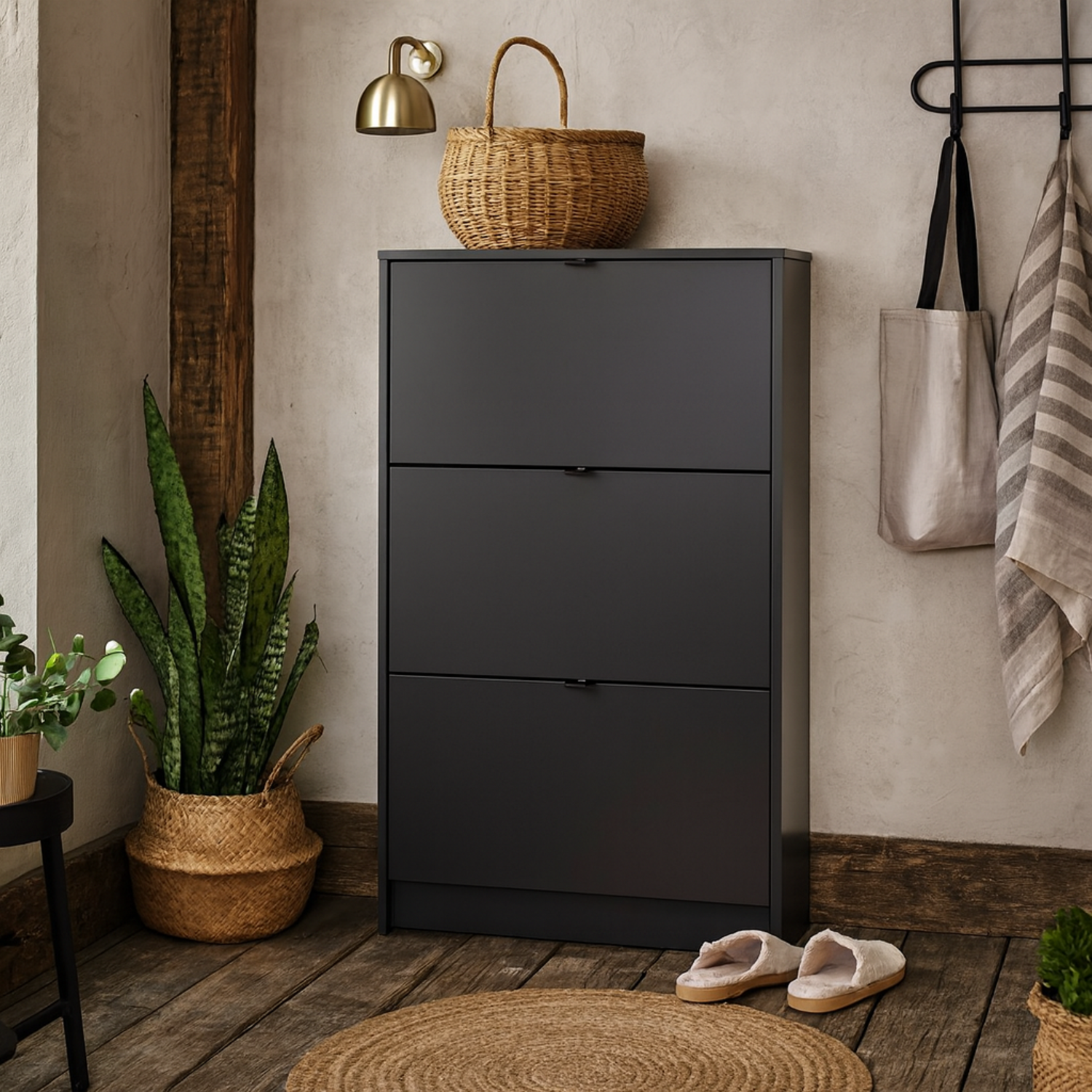 Prague Matt Shoe Cabinet Slim Hallway Storage - Black