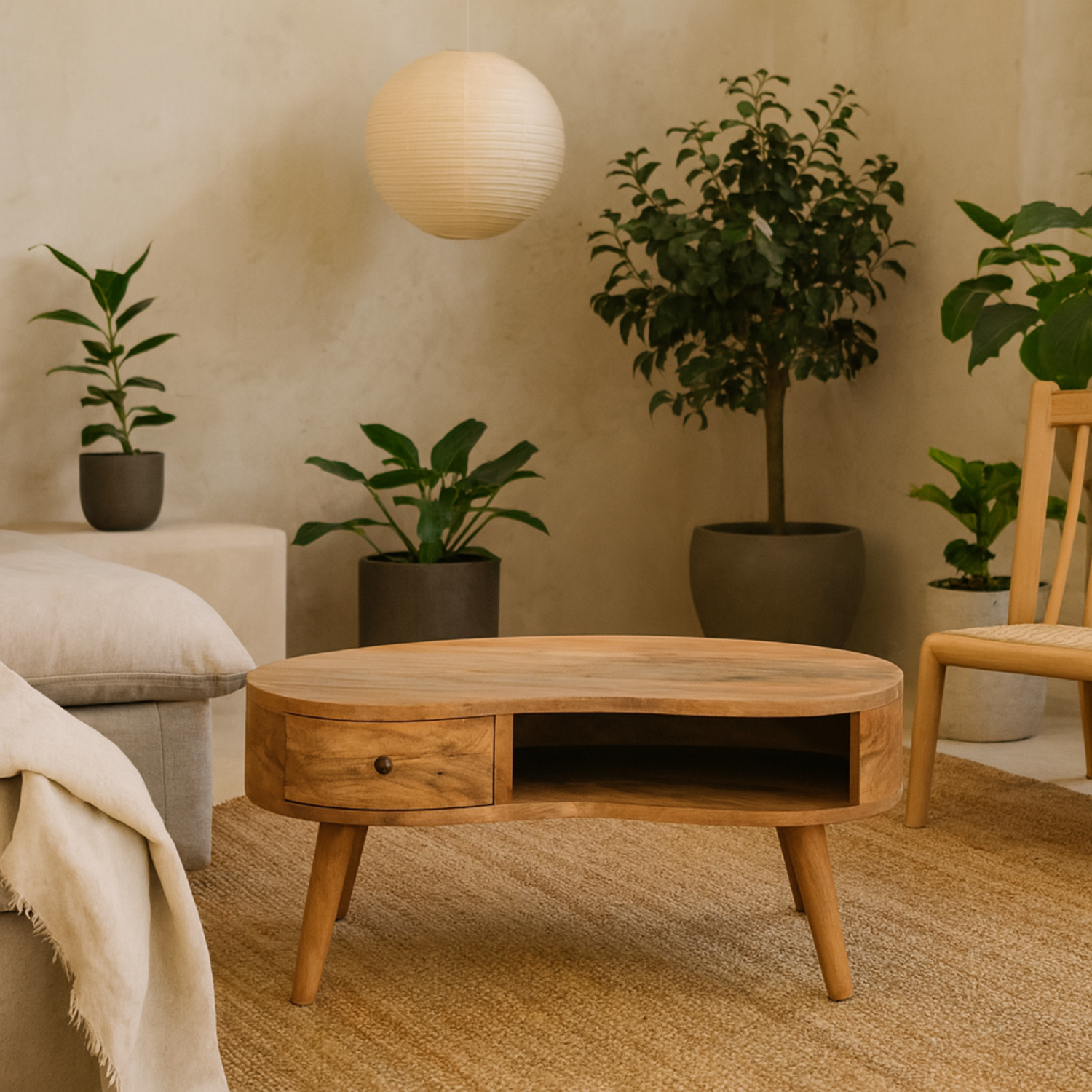 Padua Wave Oval Mango Wood Coffee Table Matt Finish - Brown