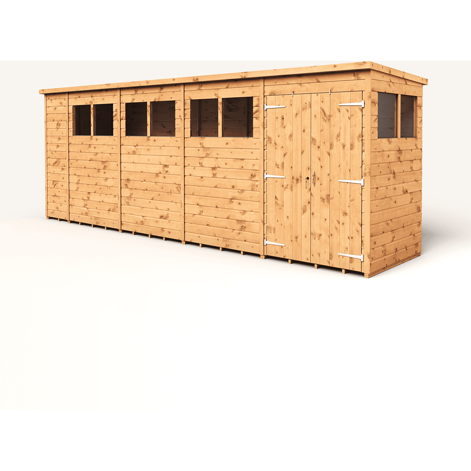 Empire 18x4 Modular Pent Garden Shed with a Double Door & Windows - Brown