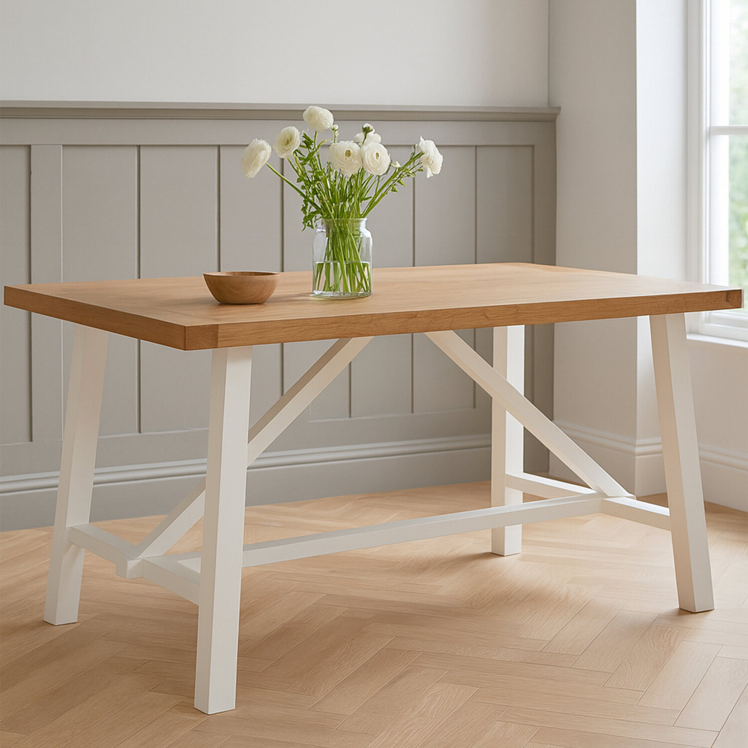 Parkside Natural Oak Dining Table - White