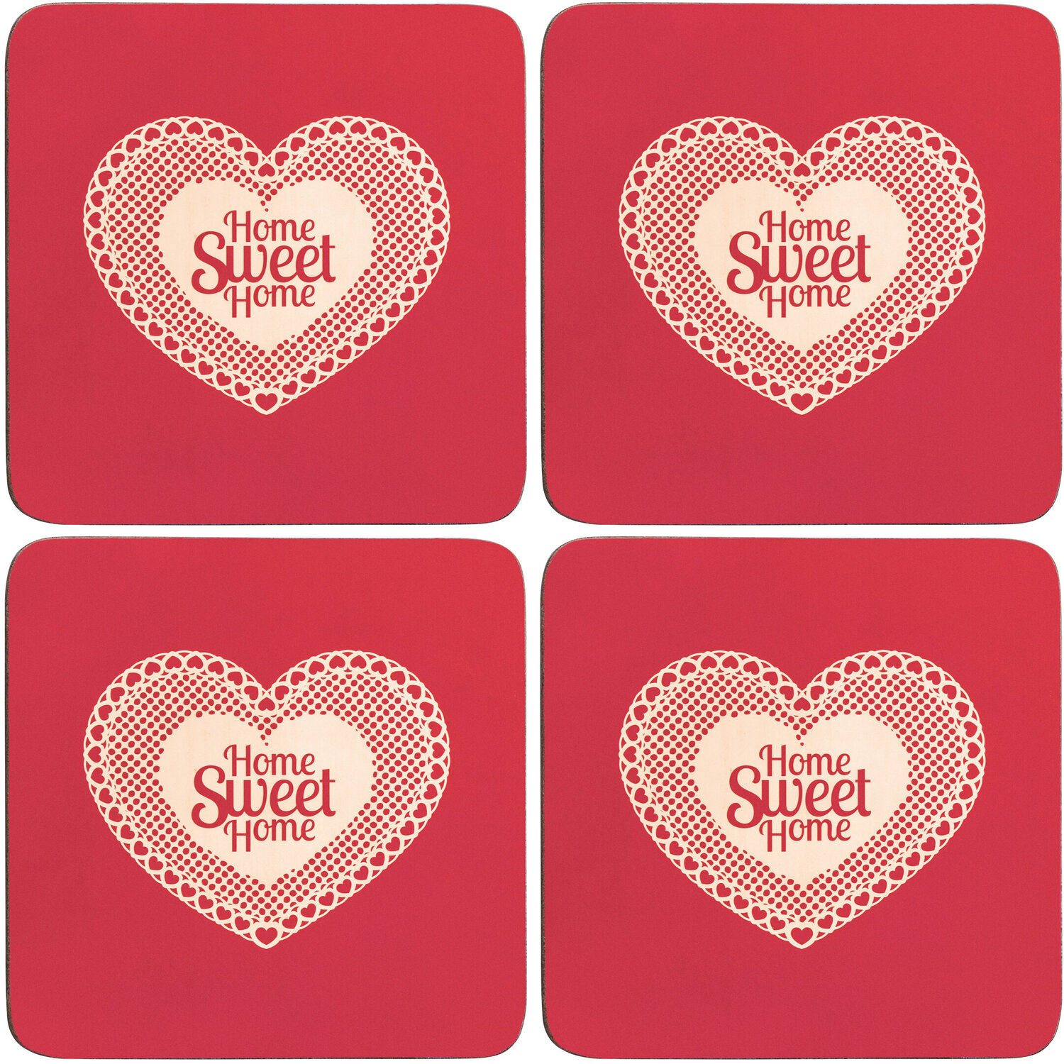 Home Sweet Home Set Of Four Cork Coasters - Red