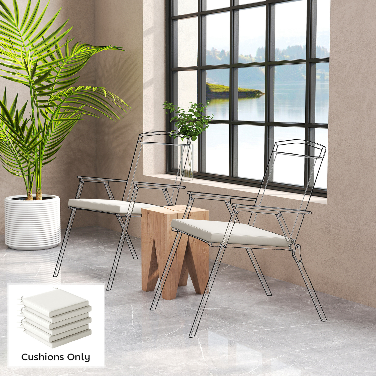 Outsunny Seat Cushions With Machine Washable Cover - Cream