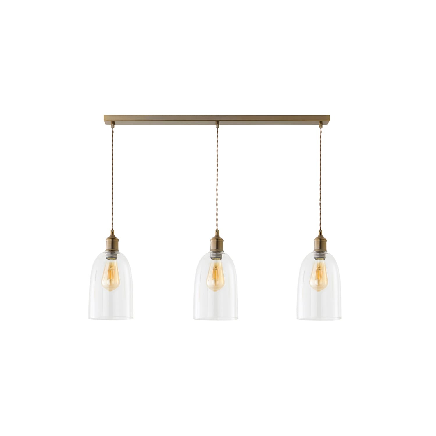 Valuelights Kira Glass Cloche Dome 3 Drop Bar Diner Ceiling Pendant Light - Brushed Brass / 3