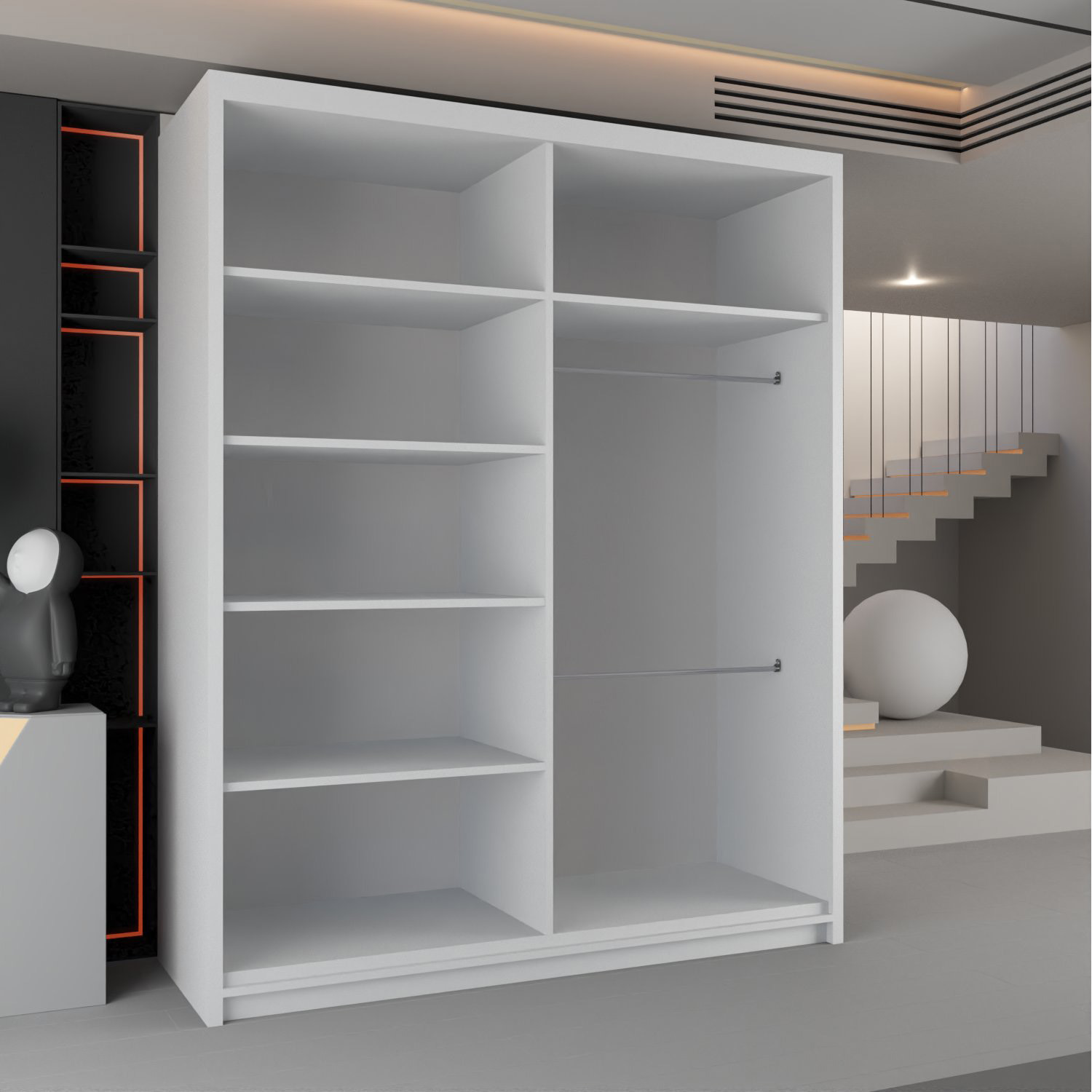 Cairo Curved Mirror Sliding Wardrobe - White 150cm