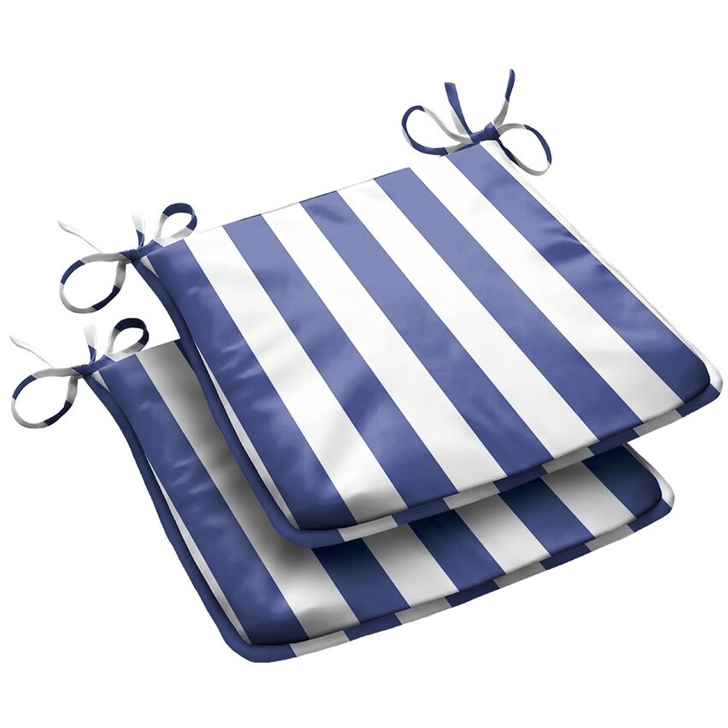 Livinluxury Wide Striped Outdoor Tapezoid Shape Seat Pad Blue - Blue/White / 2