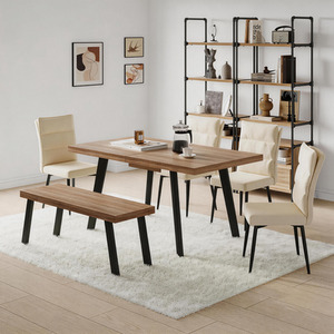 Extendable Dining Table with Benches  Chairs