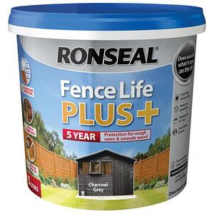 Ronseal Fence Life Plus+ Charcoal Grey 5 Litre - Exterior Wood Paint & Fence Treatment