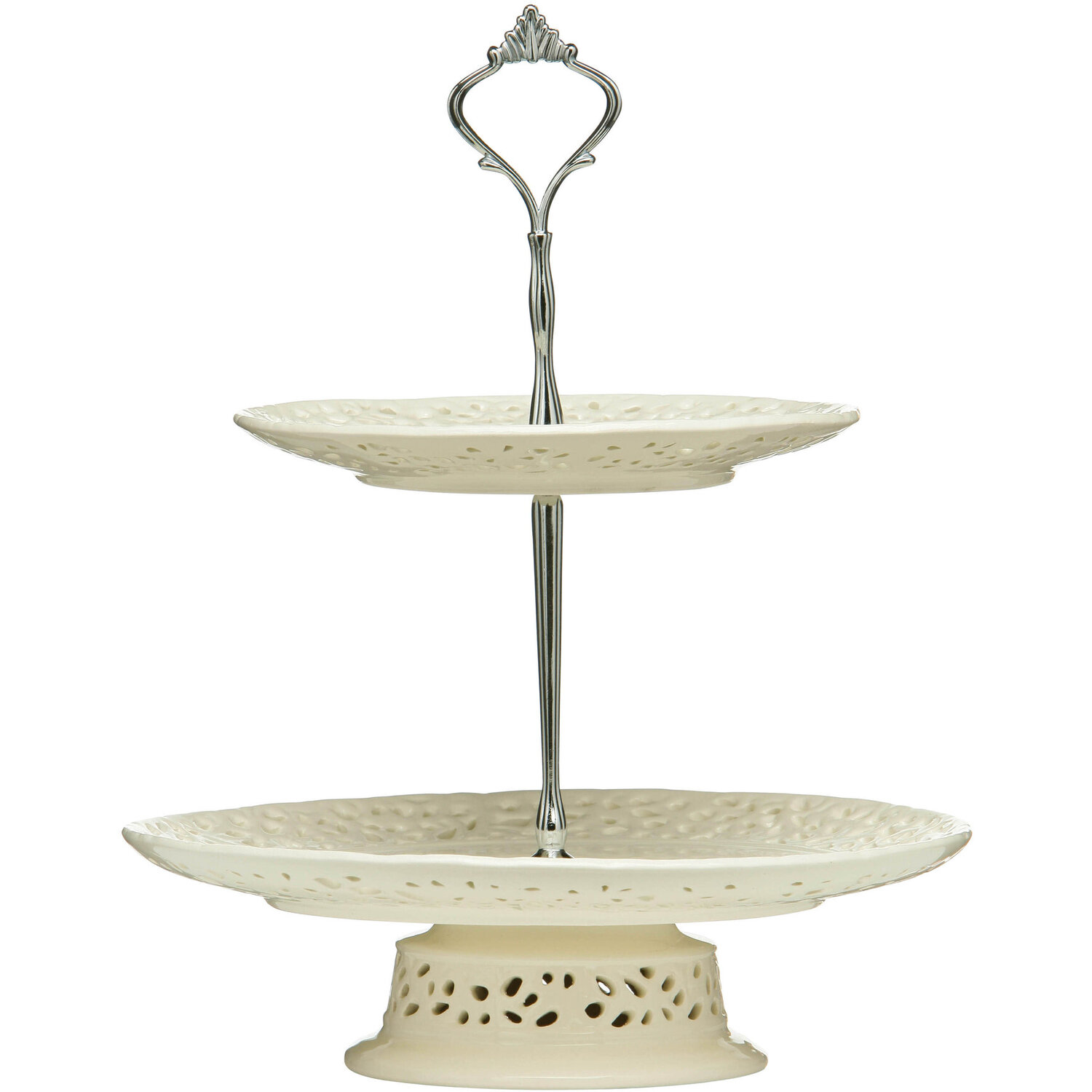 Maison By Premier 2 Tier Ceramic Lace Cake Plate - White