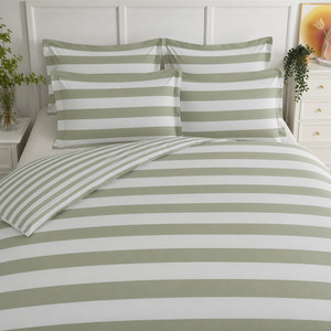Reversible Wide Stripe Duvet Cover Set  Easy Care Contemporary Bedding