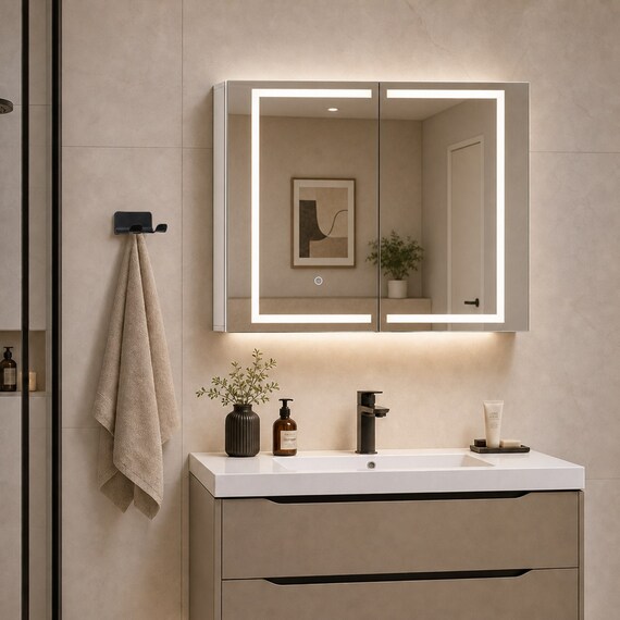 WestWood Bathroom Mirror Cabinet with LED Wall Mounted 80x15x60cm Cupboard White