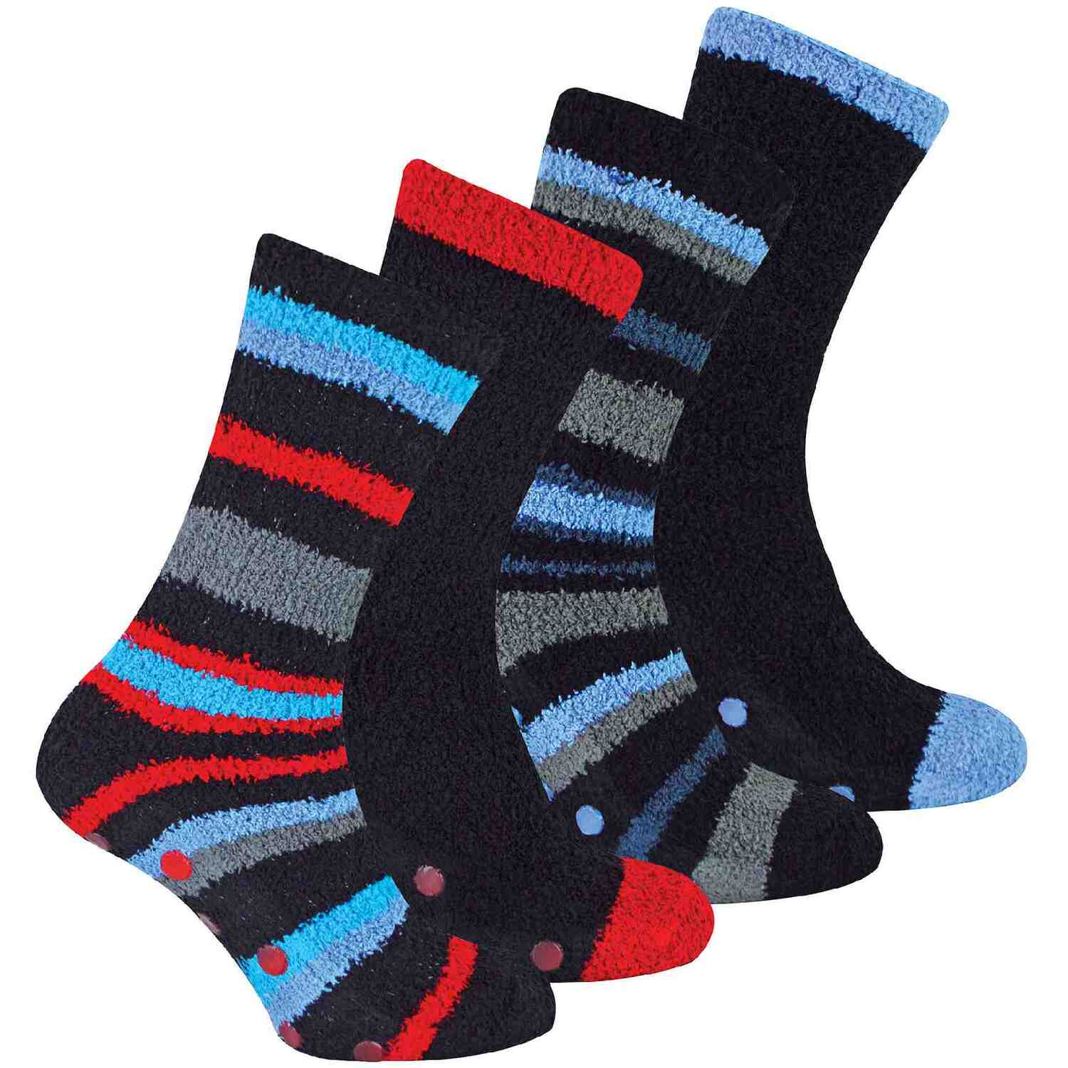 Sock Snob 4 Pack Mens Cosy Soft Fluffy Slipper Bed Socks With Grips - Blue