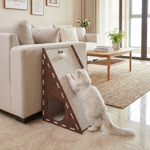 Triangular Cat Scratcher House with Hanging Ball Toy