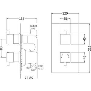 Balterley Contemporary Square Concealed Twin Thermostatic Shower Valve 1 Outlet