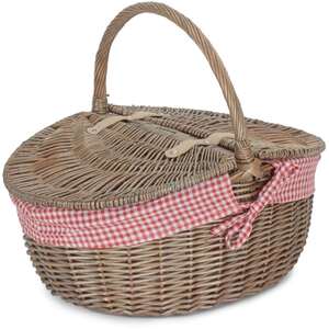 Wicker Antique Wash Finish Lined Oval Picnic Basket