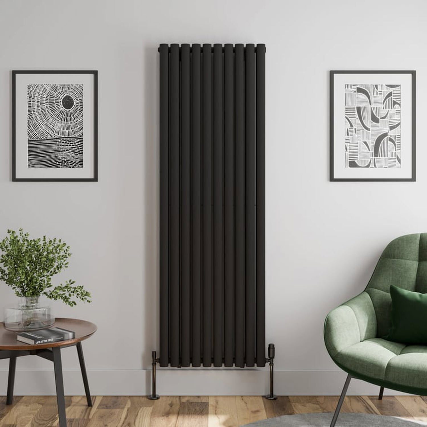 Temprazo 1800 X 600Mm Oval Tube Double Panel Vertical Designer Radiator - Black - Black