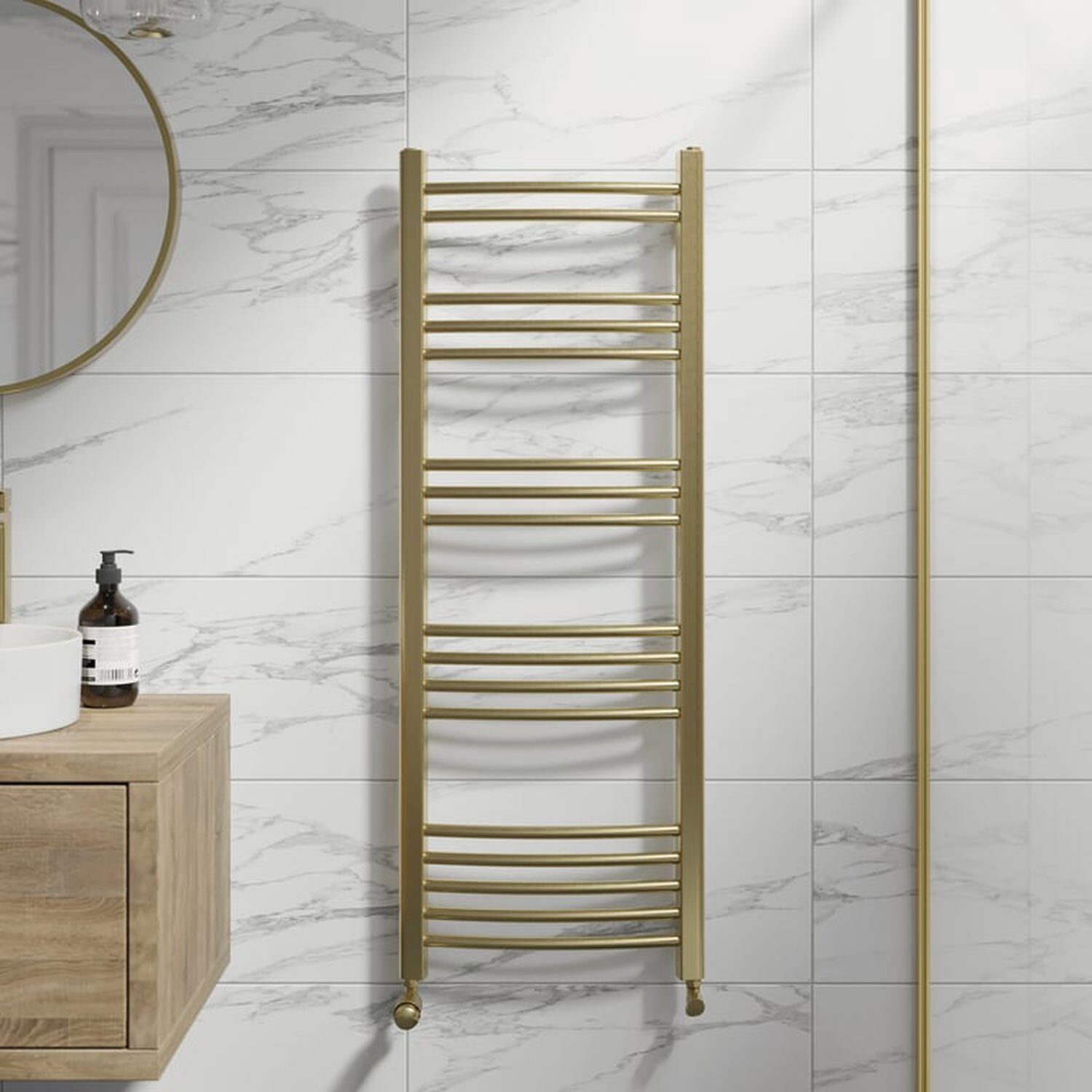 Temprazo 1200 X 450Mm Curved Bar Heated Towel Radiator - Brushed Brass - Brushed Brass / 1200Mm
