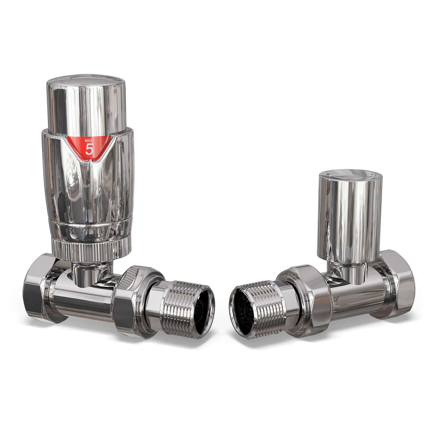 Uk Radiators Talus Flair - Chrome Thermostatic Radiator Valve & Lockshield Straight - Chrome / 81Mm / 123Mm / Trv Valve Head, Lockshield, Pair Of 10Mm Valve Reduce