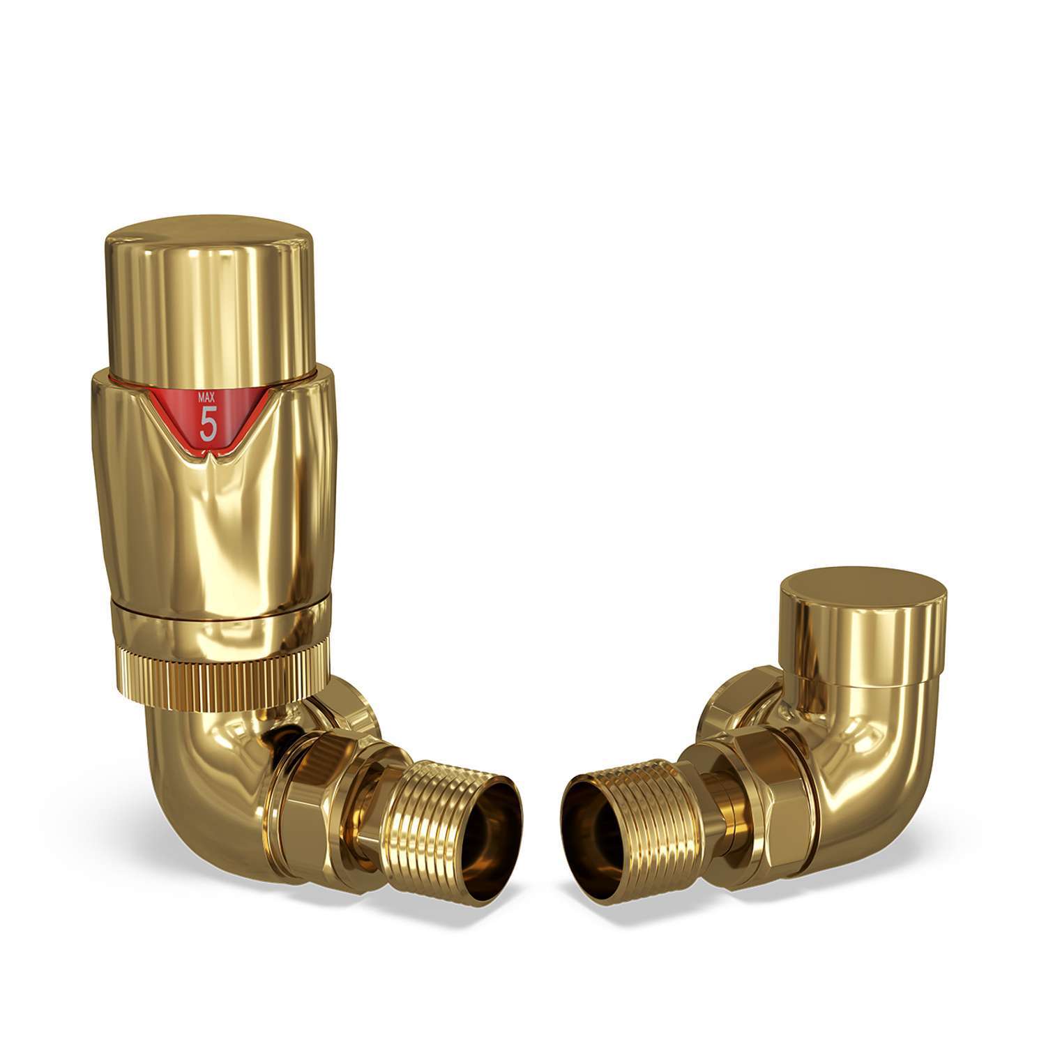 Uk Radiators Stirling Bold - Antique Brass Thermostatic Radiator Valve & Lockshield Corner - Polished Brass / 123Mm / 76Mm / Trv Valve Head, Lockshield And Fitting - Image 2