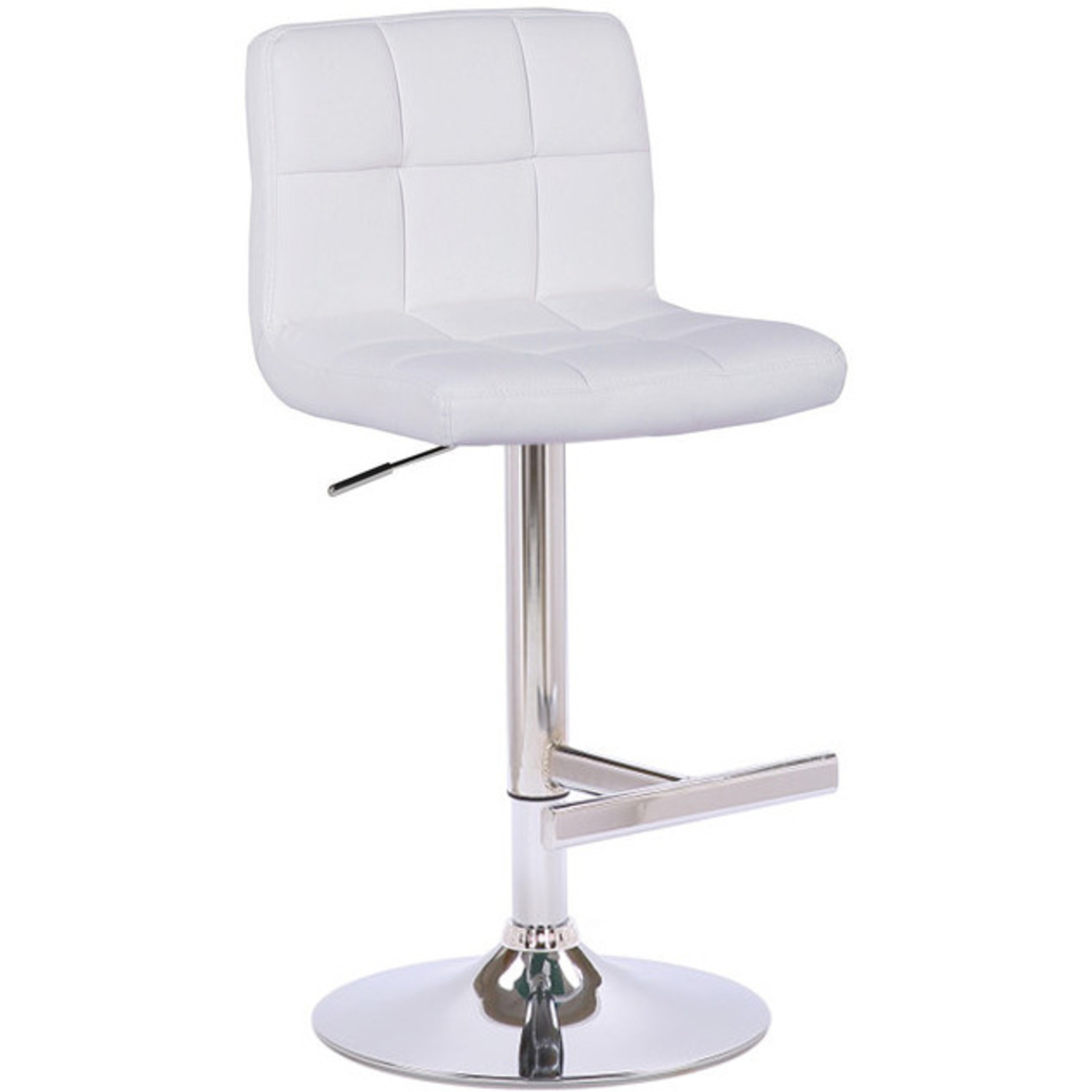 Lamboro White Allegro Signature Real Leather Adjustable Swivel Bar Stool With Square Base & Chrome Frame - Image 3