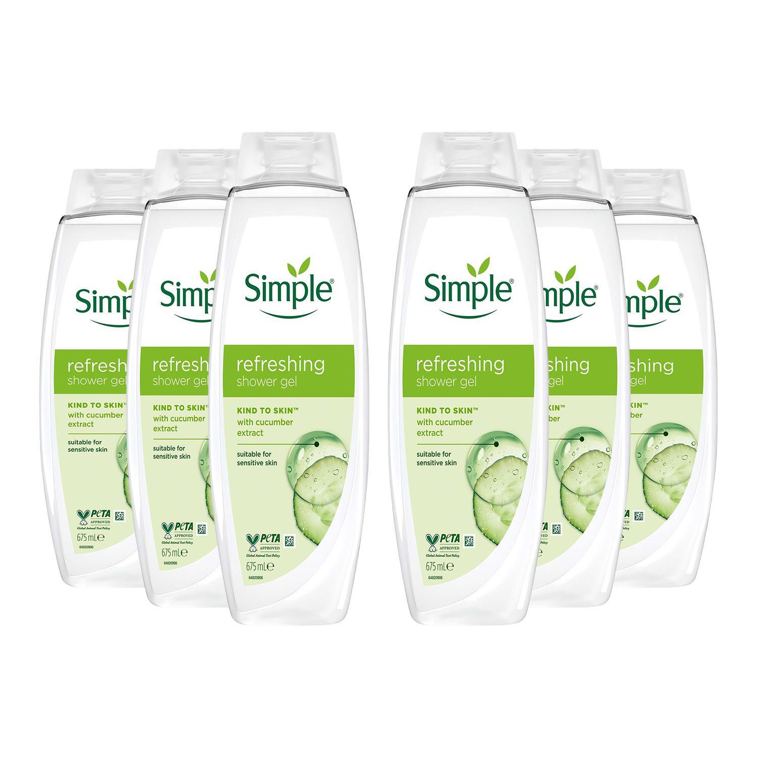 Simple Kind To Skin Refreshing Shower Gel 675Ml, 6 Pack - White
