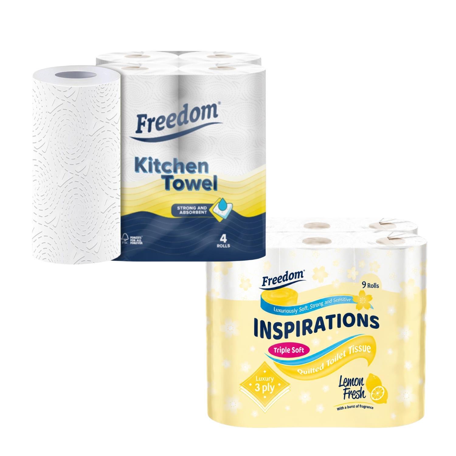 Freedom Unisex White Lemon 3-Ply 45 Rolls + Rhino Kitchen Paper 24 Rolls In - Image 2