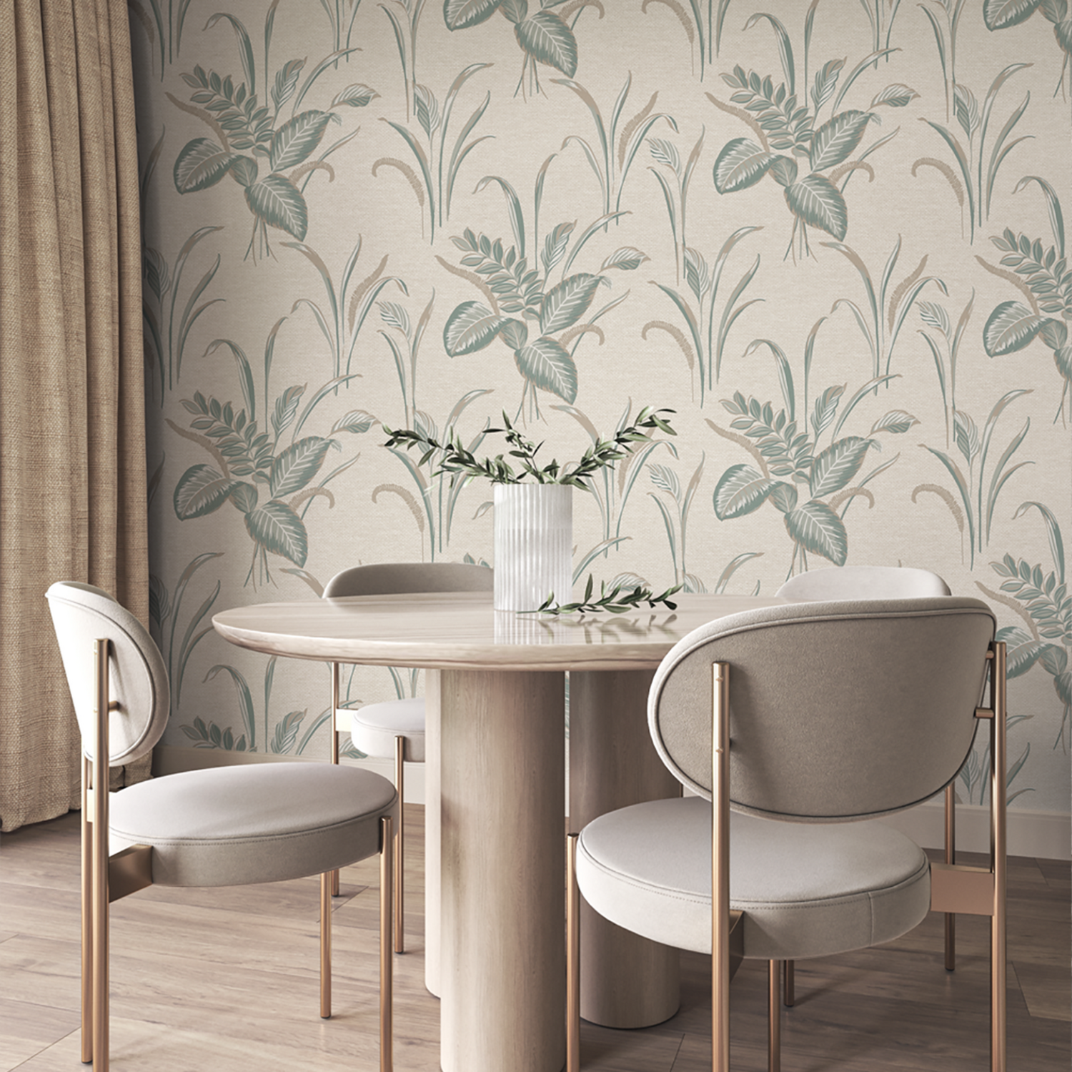 Belgravia Décor - Palma Leaf Wallpaper - Sage and Champagne - Textured - Image 2