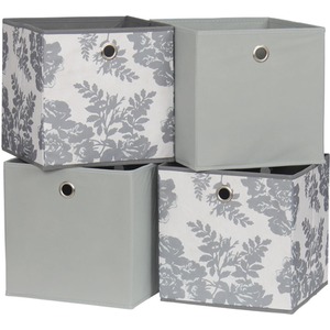 Grey Floral / Canvas Home Source Pack of 4 Cube Canvas Fabric Storage Insert Boxes shot 17033464