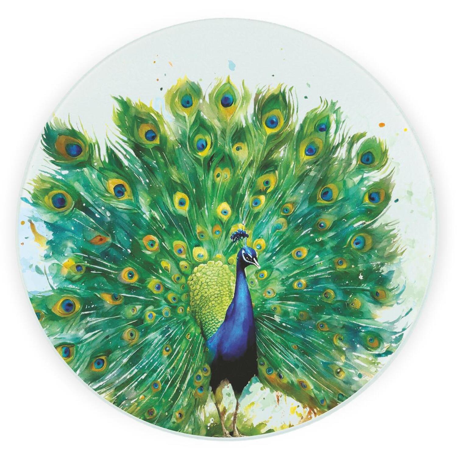 Image of Peacock Textured Glass Round Trivet -&hellip;