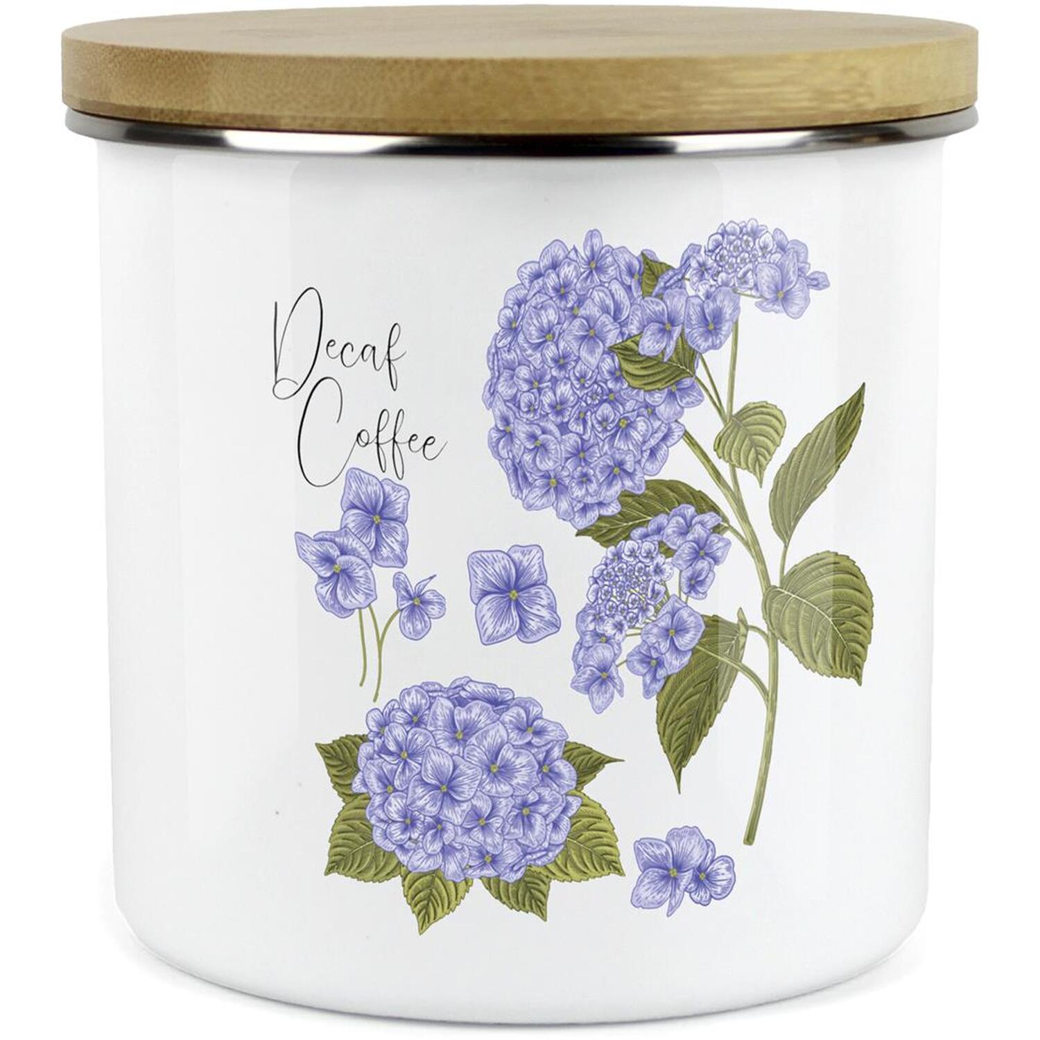 Hydrangea Floral Decaf Coffee Canister - Enamel Kitchen Storage Container - Image 2