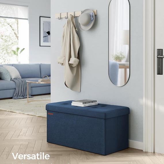 SONGMICS Velvet Storage Ottoman, Foldable Small Ottoman Foot Rest