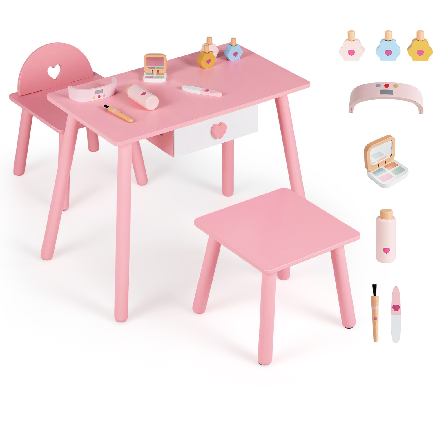 Costway Kids Pretend Nail Salon Playset With Chair And Stoo - Pink