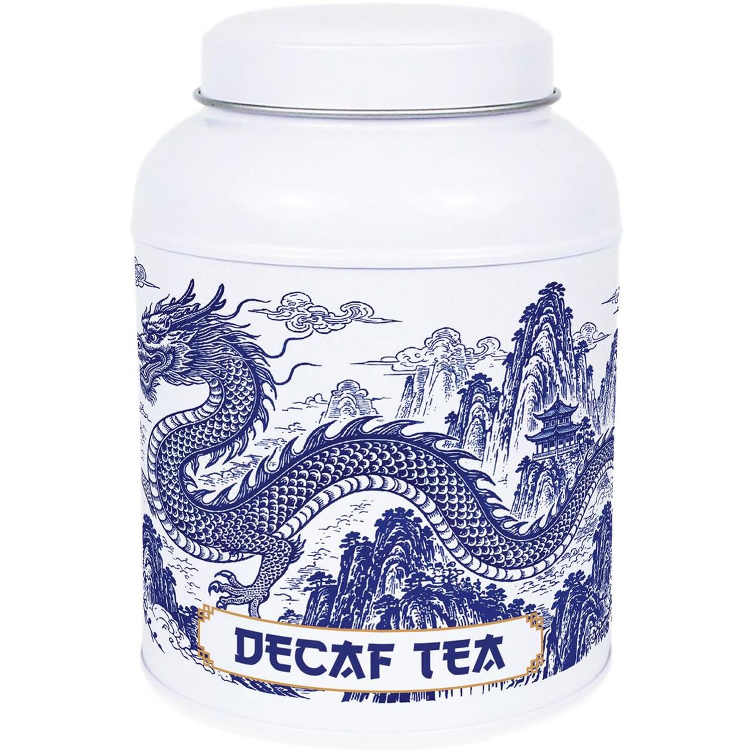 Dragon Temple Decaf Tea Canister - Small Domed Lid Kitchen Storage Tin Gift - Image 2
