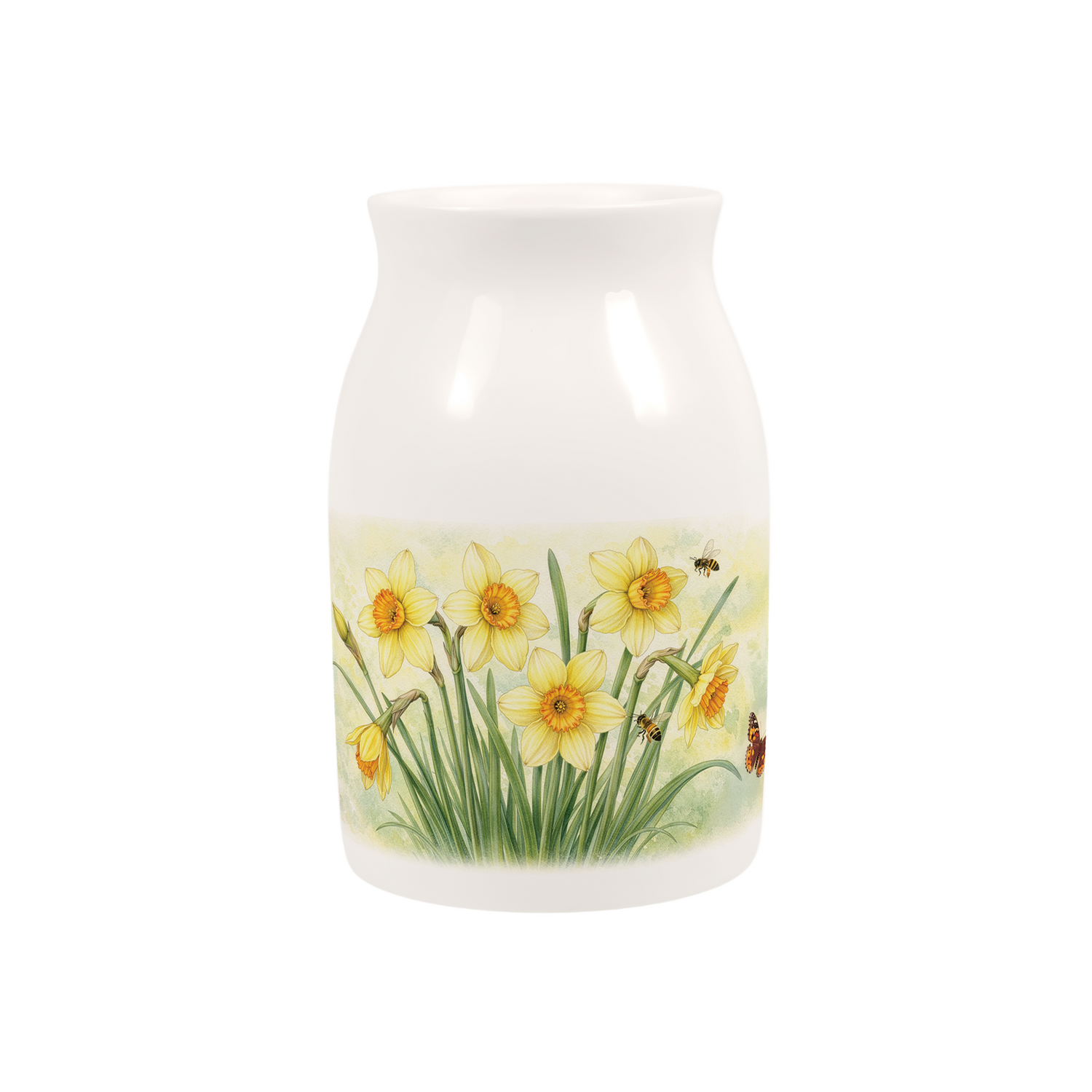 Daffodils & Bees Small Porcelain Vase - Yellow