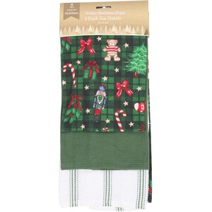 Pack of 3 Tartan Christmas Print Tea Towels