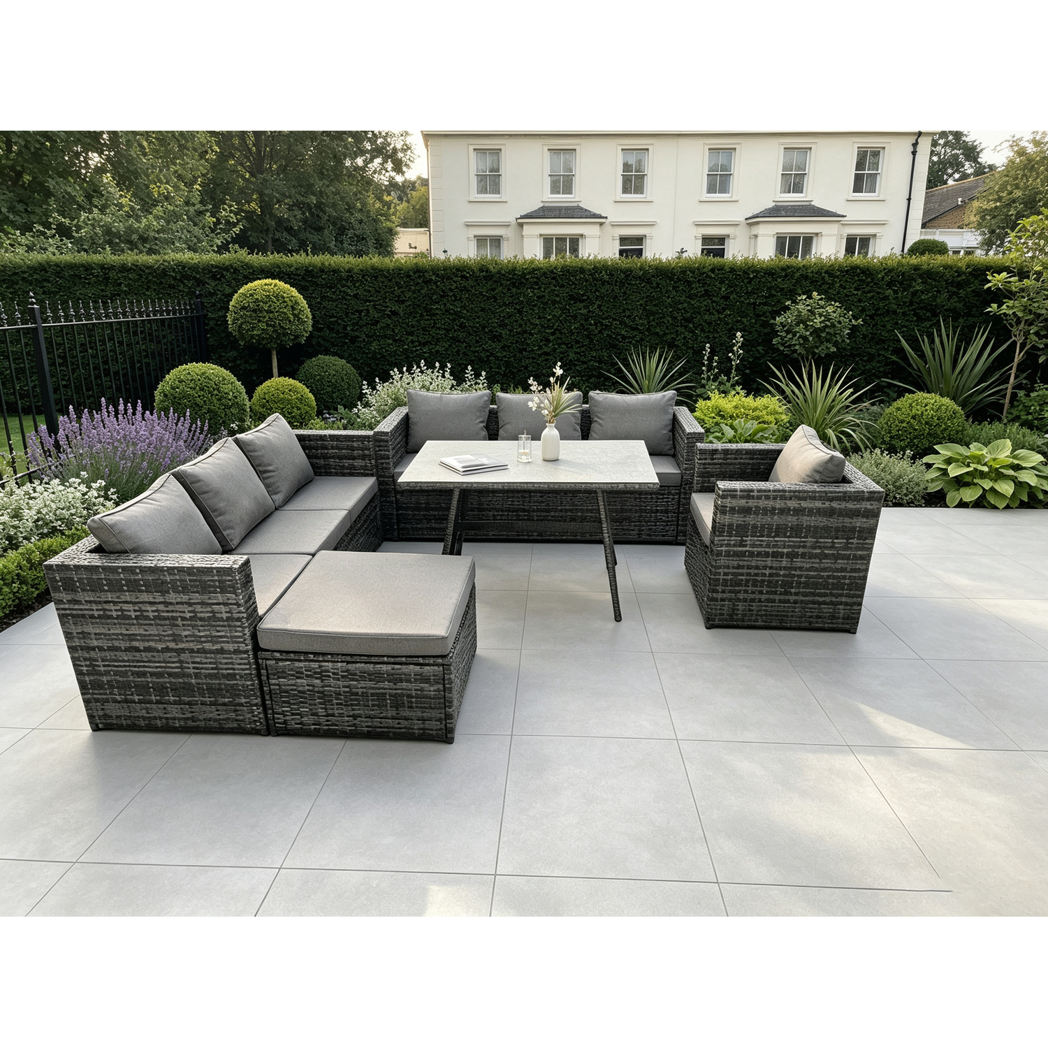 B&Q - 8 Seater Lounge Rattan Sofa Dining Set Table Chair Footstool Garden Furniture Outdoor - Image 2
