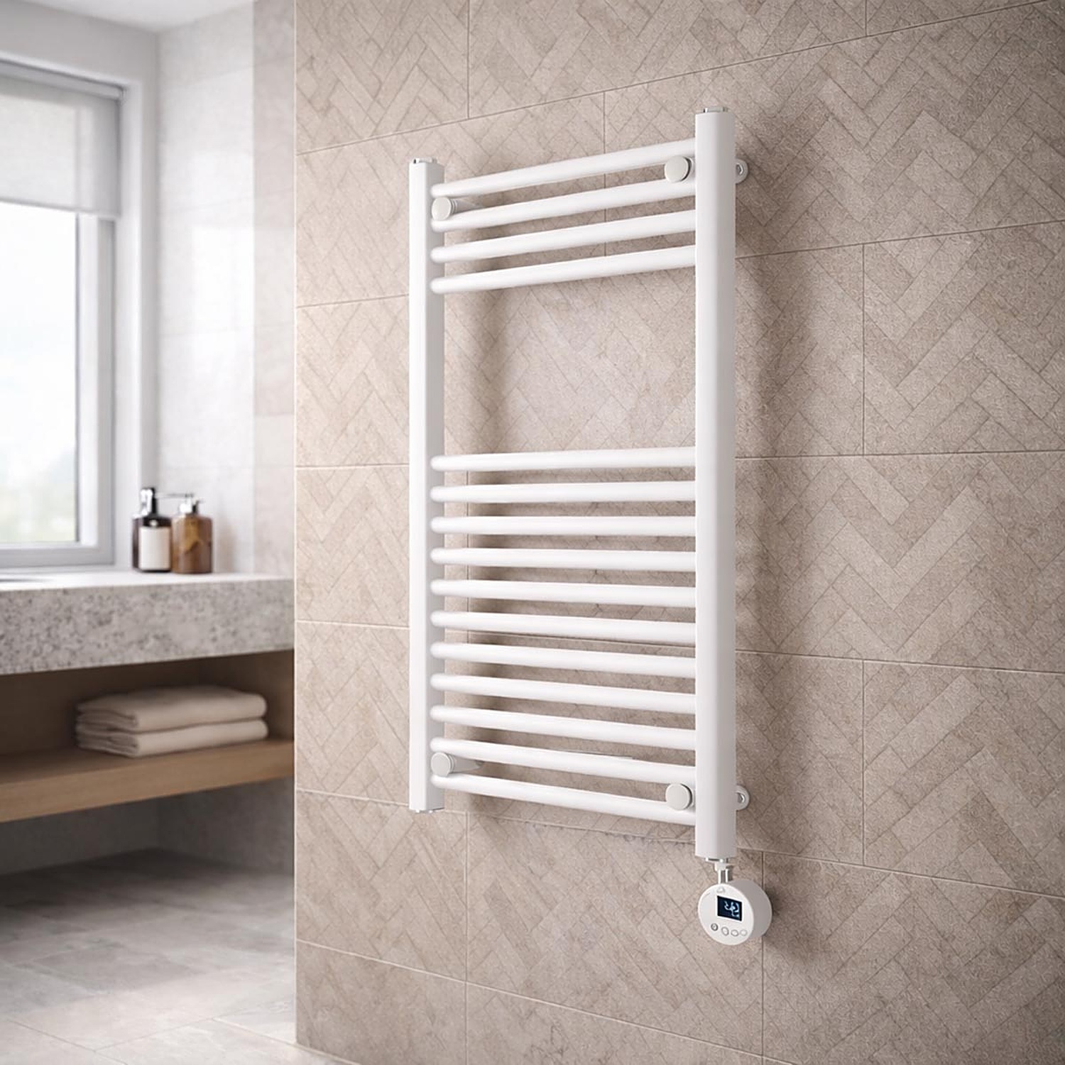 Lux Heat Electric White Ladder Towel Radiator 800Mm X 600Mm - White - Image 2