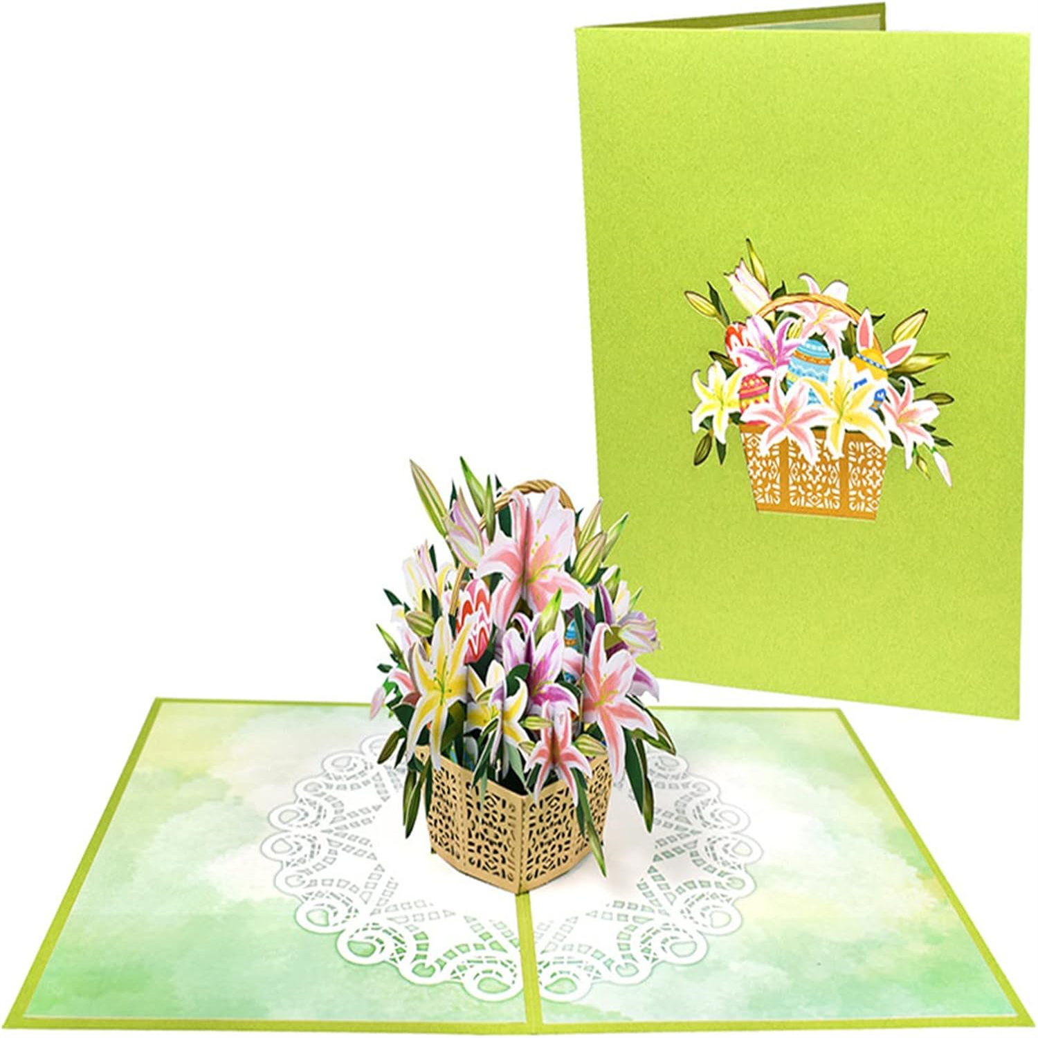  - Colorful Lily Basket 3D Pop Up Easter Card - Image 3