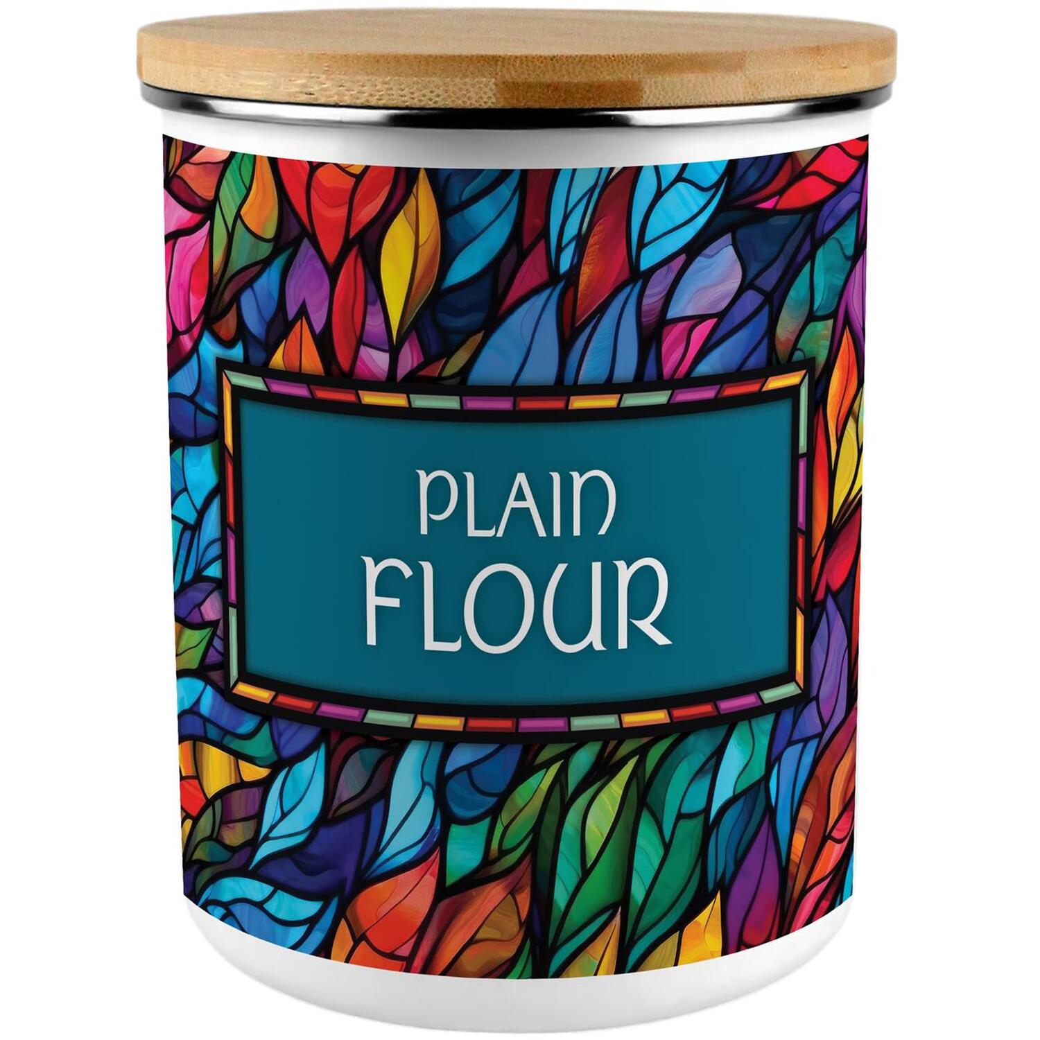 Stained Glass Patterned Plain Flour XL Canister - 2.7L Enamel Food Storage Gift - Image 2