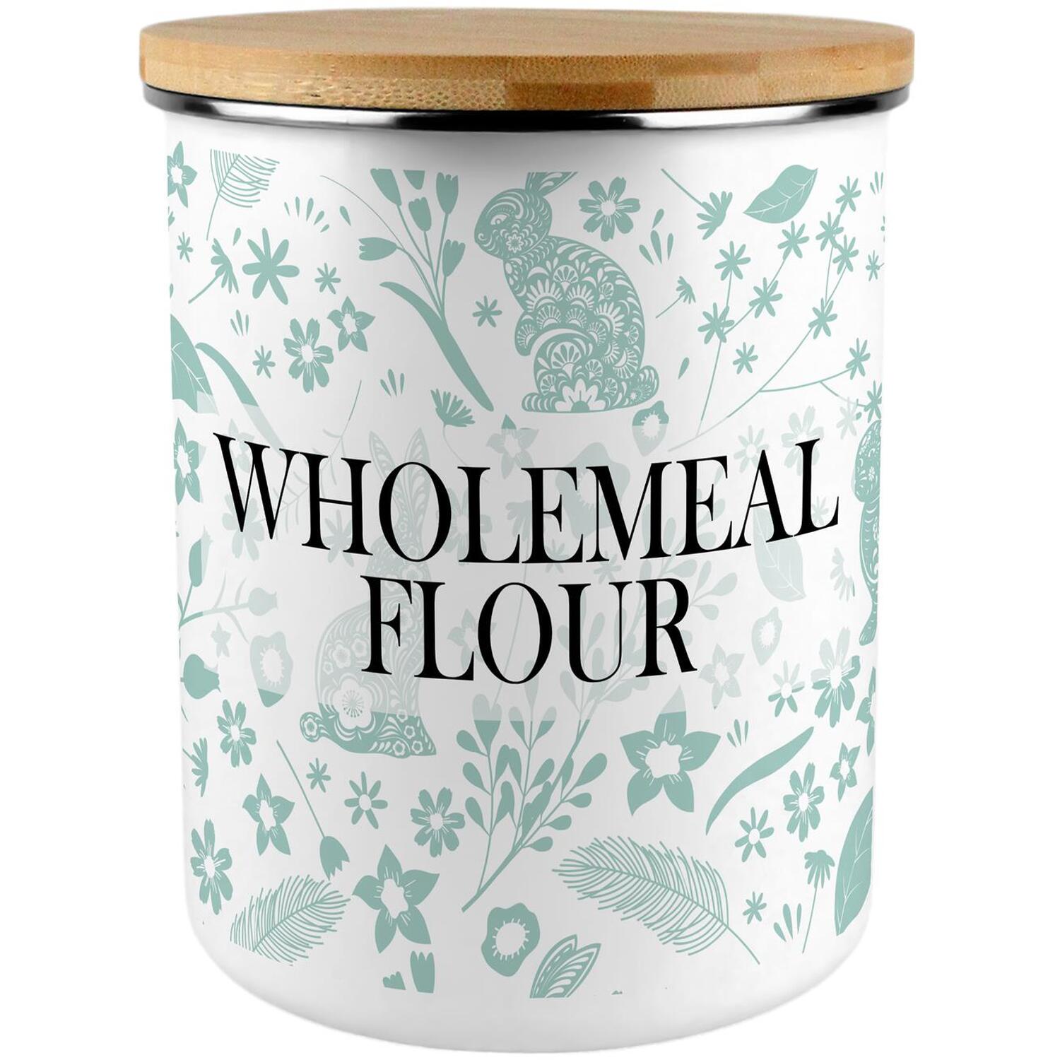 Green Rabbits Wholemeal Flour Storage Canister - XL Enamel Container Home Gift - Image 2