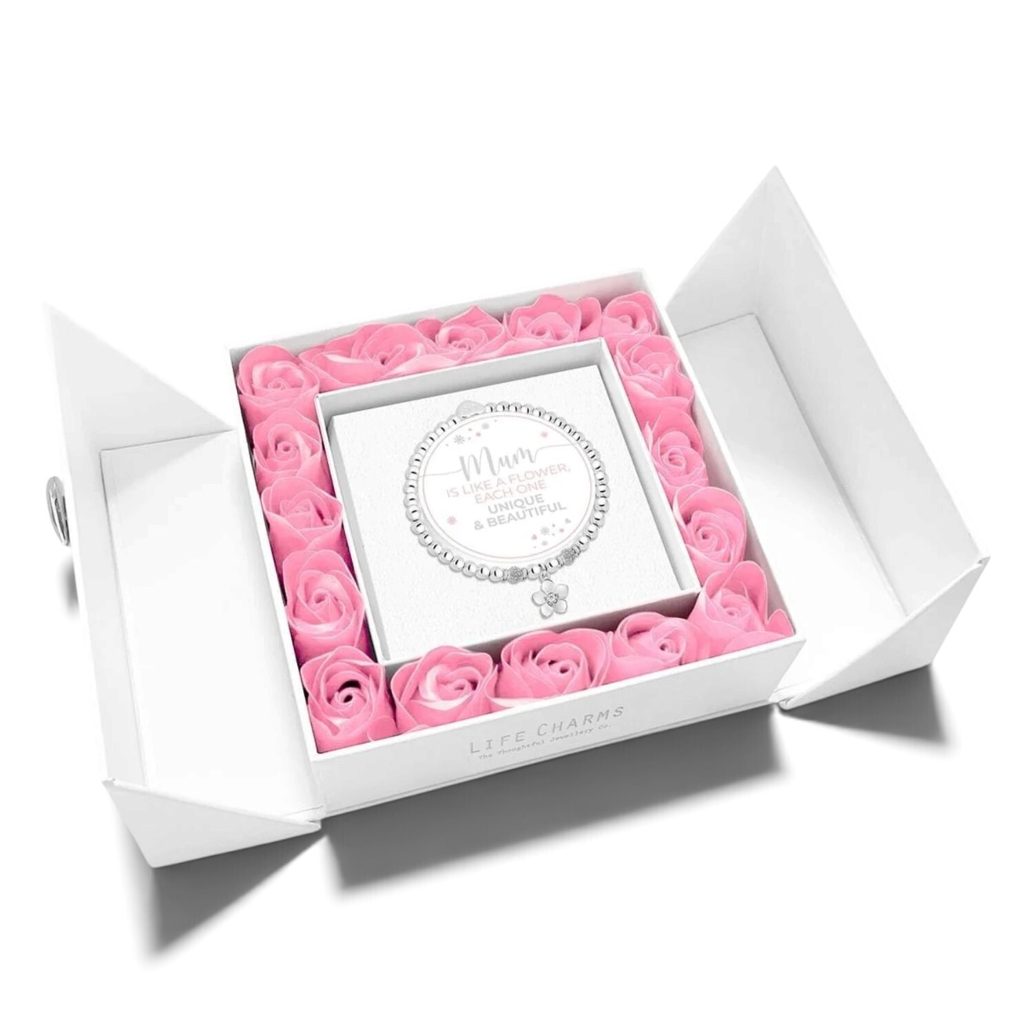 B&Q - Mum Is Like A Flower Gift Boxed Silver Plated Bracelet With Pink RosesOne Size - Image 2