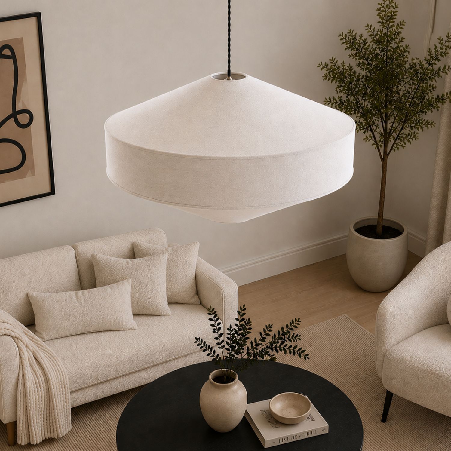 Cgc Lighting Libby Geometric Indoor Extra Large Lamp Shade Linen Fabric Hanging Ceiling Floor Large Oatmeal Textured Finish (Libby Geometric) - Image 2