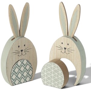 Set of 2 Mix and Match Wooden Easter Bunny Decorations