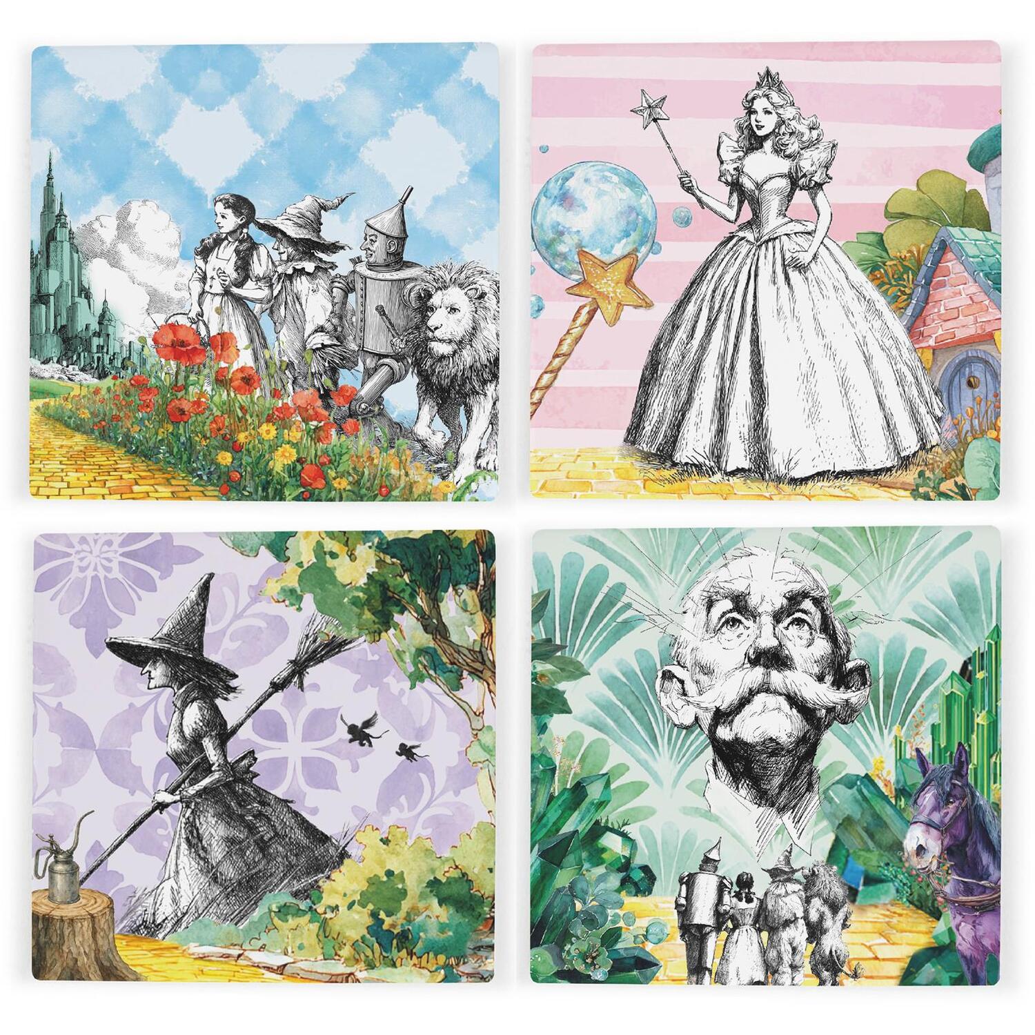 B&Q -  Wizard Of Oz Ceramic Coaster SetDorothy Wicked Witch Emerald City Storybook GiftsSquare Drinks Coasters 4 Pack - Image 3