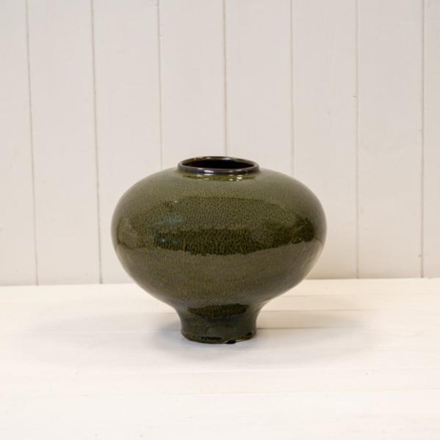  - Contemporary Green Ceramic Round Vase - Image 3