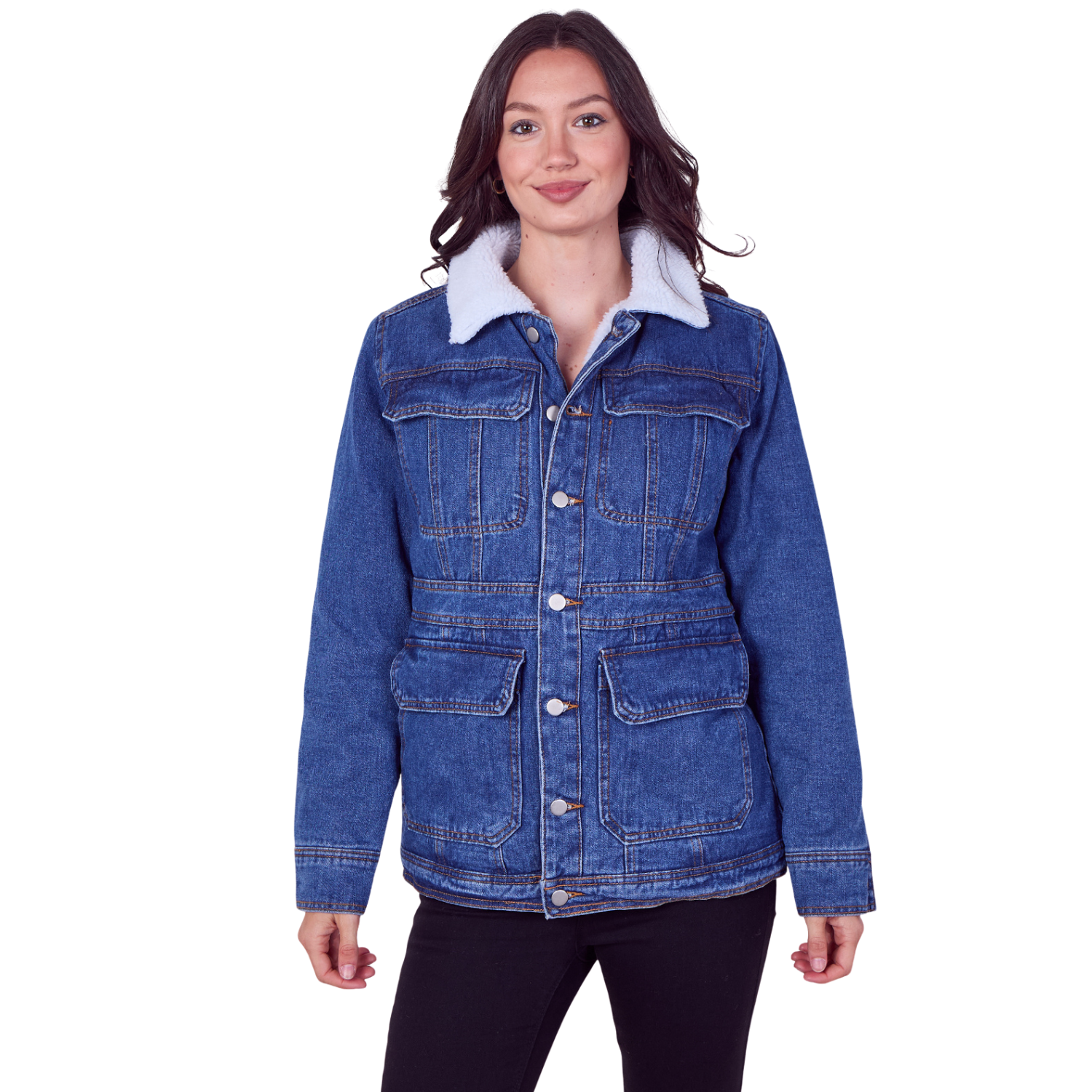 Elaina Fashion Women's Blue Denim Sherpa Jacket – Fleece Lined Denim Jacket - 8 - Image 2