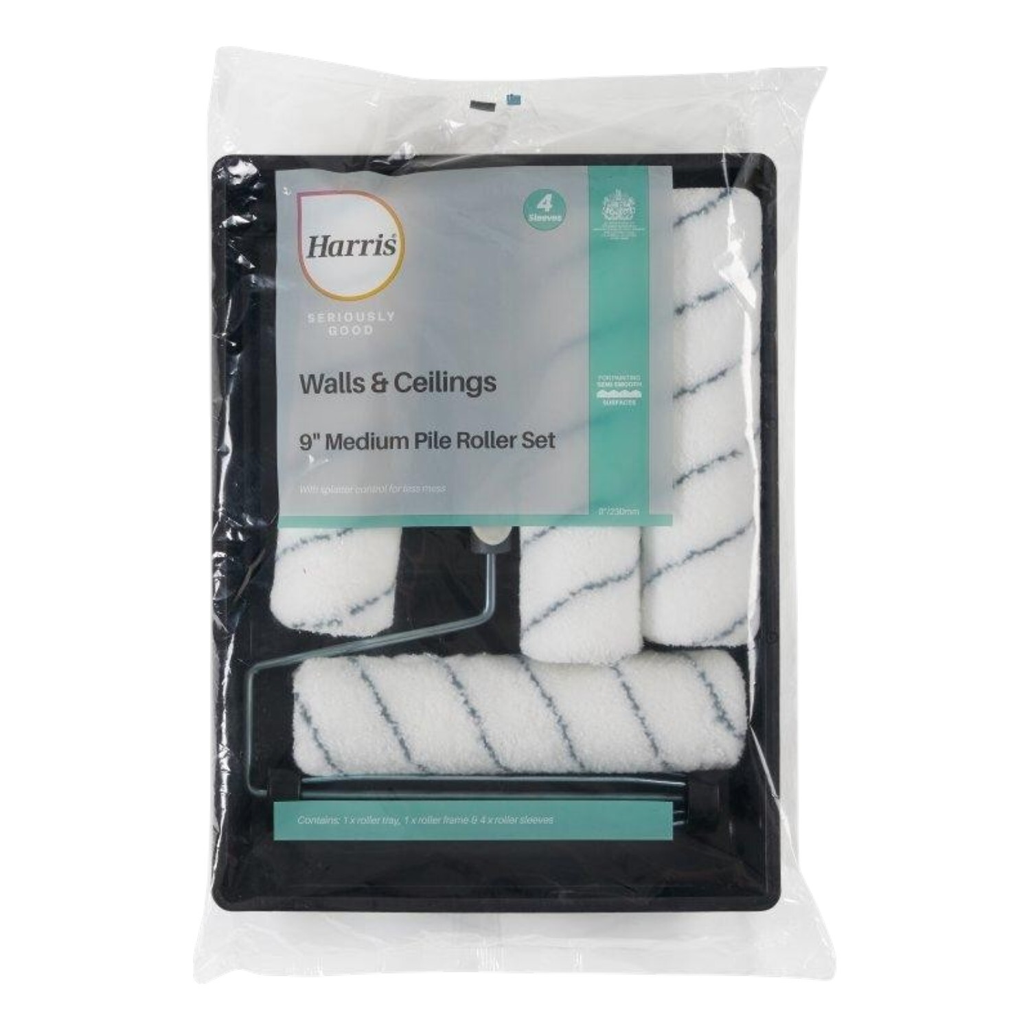 Harris Essentials 9 Inch Paint Roller Set A - White & Black